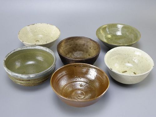 Sukisha Collection of 6 Antique Chawan including Tenmoku, Kobiki bowls