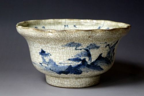 Mid Edo period (early 18c) Nakano ware Blue and White Mukozuke Bowl