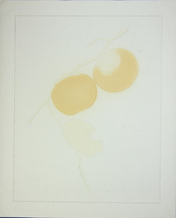 Haku Maki. Two persimmon prints. A diptych. blue vase. 1980s.