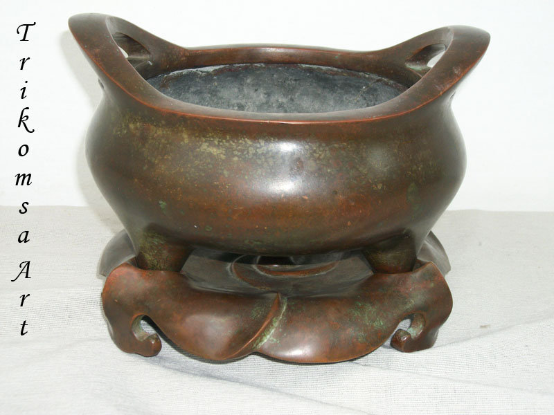 Large Chinese Bronze Censer w/ Stand Qing Dynasty