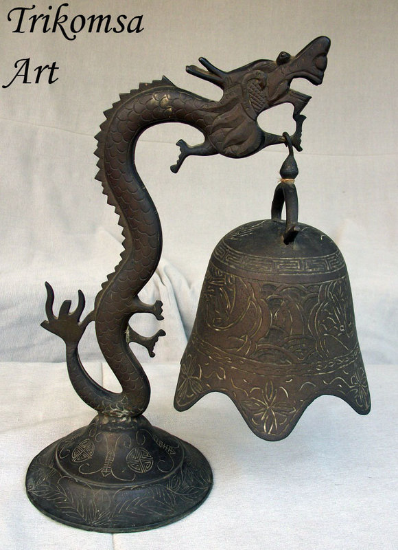 Chinese Bronze Bell with Dragon Stand Qing Dynasty