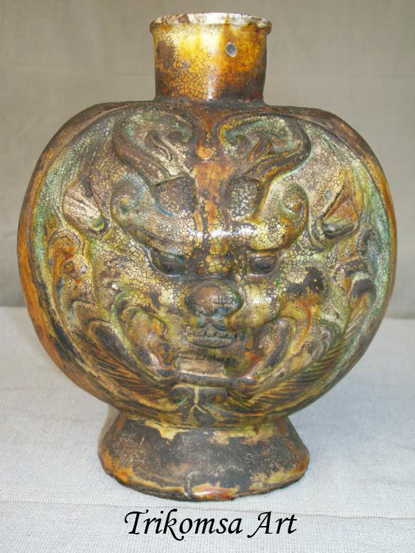 Rare Chinese Tang Period Sancai Glazed Pilgrim Bottle