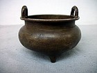 Chinese Bronze Censer With Rope Handles