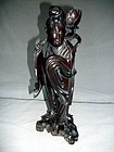CARVED WOODEN FIGURE OF GUANYIN