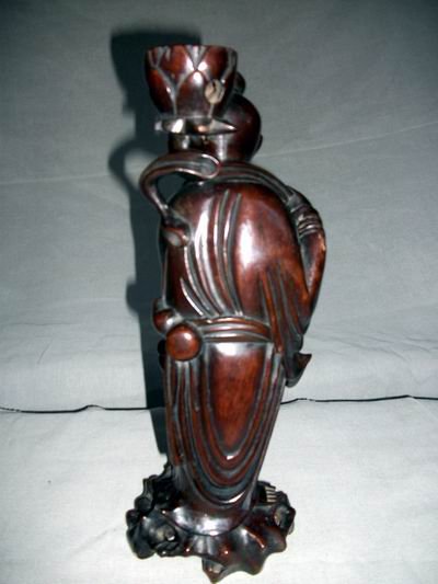 CARVED WOODEN FIGURE OF GUANYIN