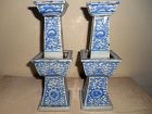 A PAIR OF CHINESE  BLUE & WHITE CANDLESTICKS