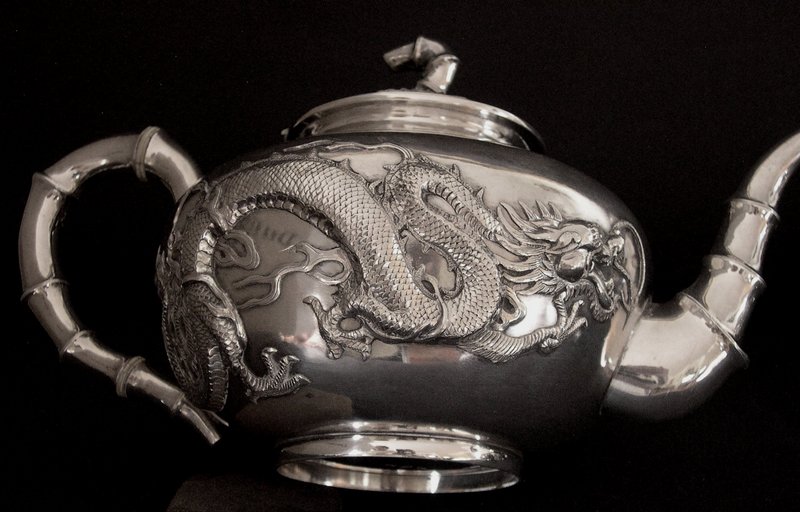 Chinese silver tea set Wang Hing  dragons decorated