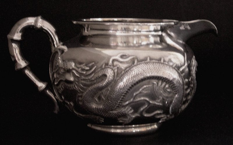 Chinese silver tea set Wang Hing  dragons decorated