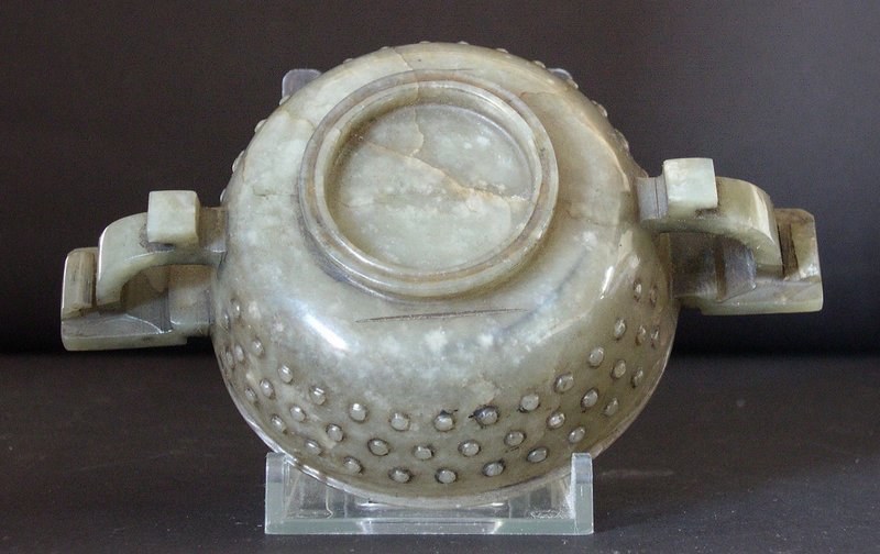 Chinese jade cup two handled and studded body