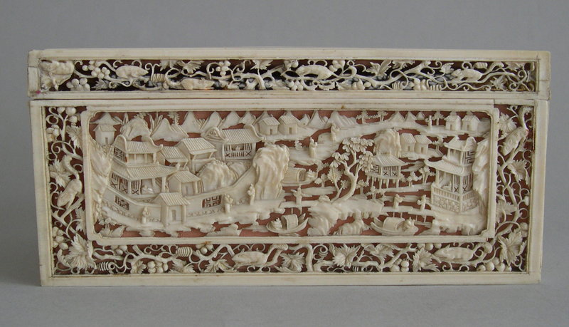 Chinese ivory box with open work carving