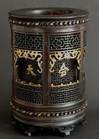Chinese bamboo brush pot with pierced decoration