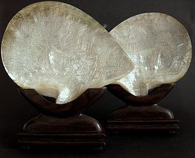 Chinese mother of pearl shells carved with figures