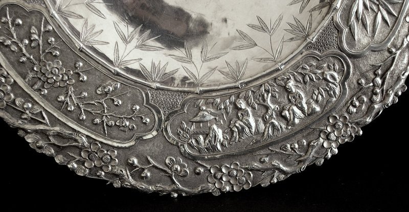 Chinese export silver centre dish