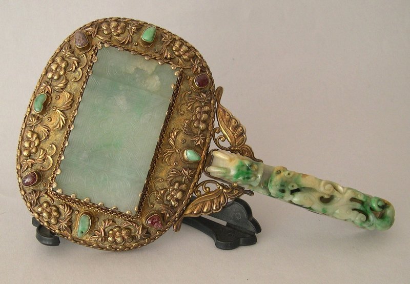 Chinese jadeite  mounted on a mirror