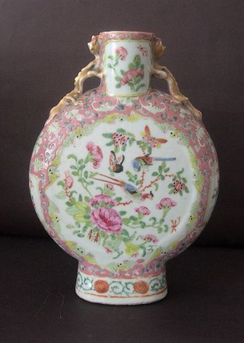 Chinese famille rose porcelain pilgrim flask 19C