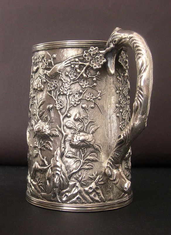 Chinese silver tankard Wang Hing