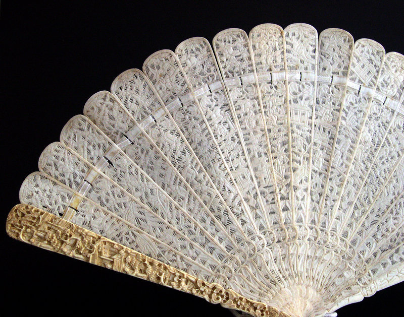 Canton ivory fan double-sided carving