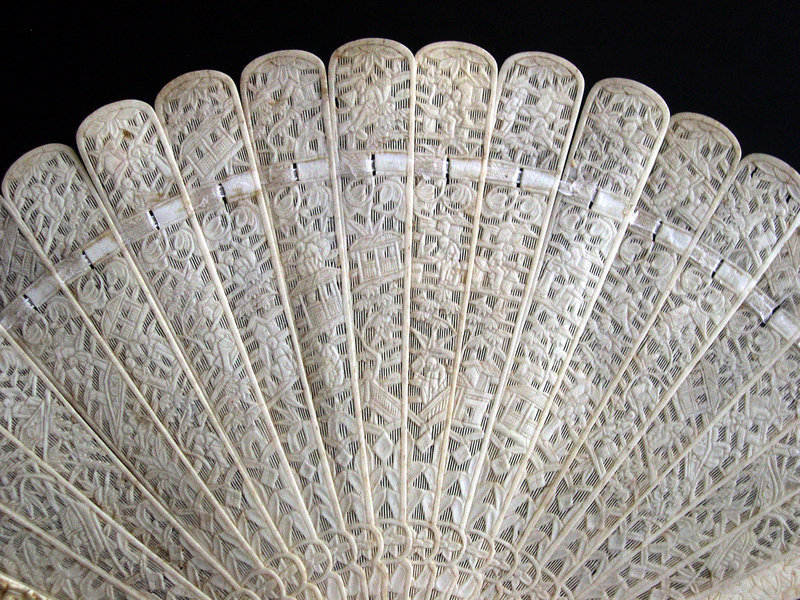 Canton ivory fan double-sided carving