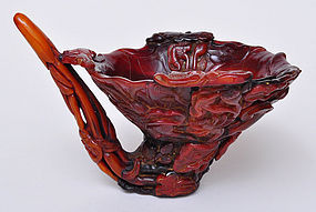 A Chinese Horn Finely Carved Libation Cup