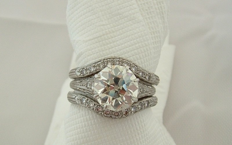 Vintage Pair Diamond Platinum Wedding Guard Rings