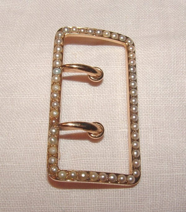Victorian14K Yellow Gold Buckle Pin Brooch w Pearls