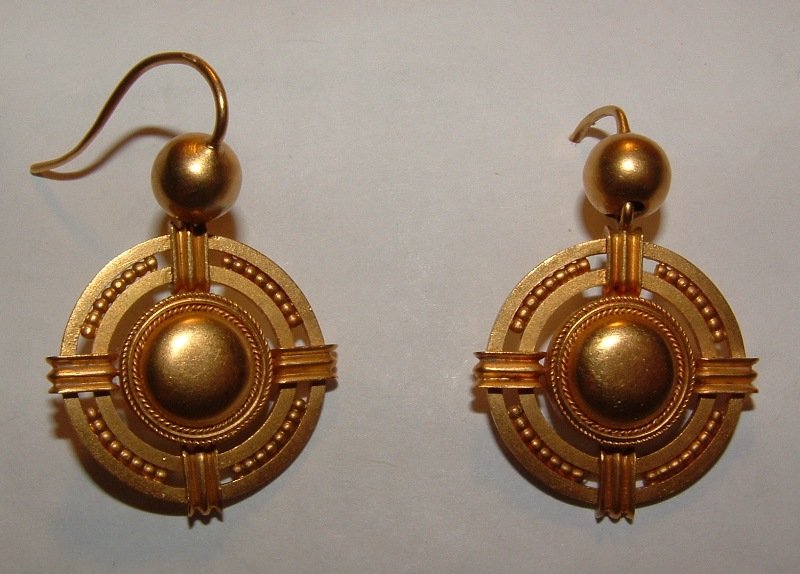 Victorian 18K Gold Antique Etruscan Earrings c1880