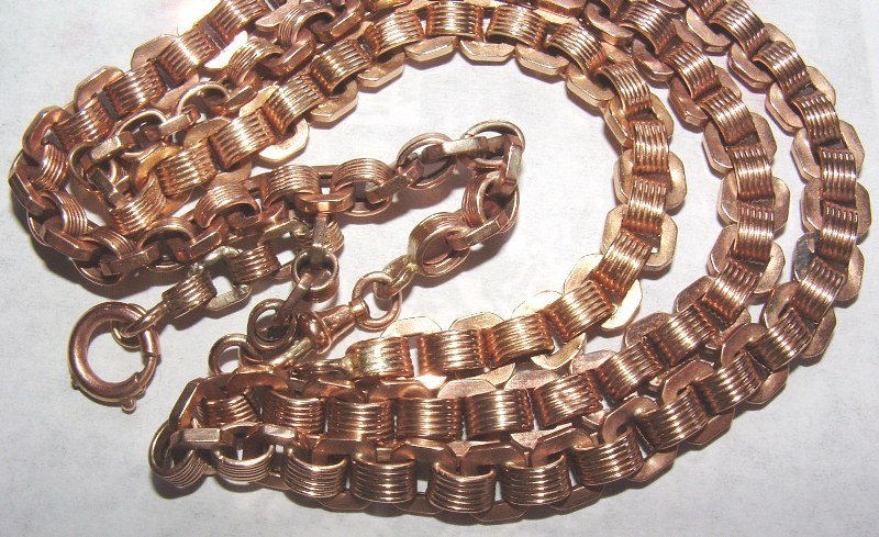 Antique 14K Yellow Gold Bookchain Watch Chain 24 Inches