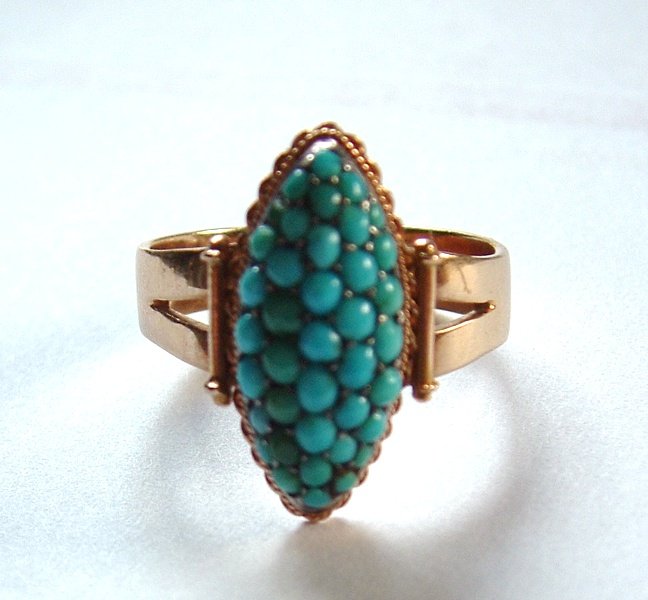 Vintage 14K Yellow Gold Persian Turquoise Ring 7.5