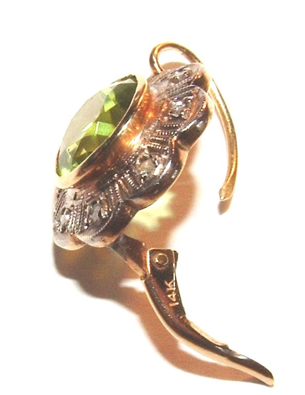Victorian 14K Gold Peridot Diamond French Back Earrings