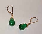 Vintage 18K Gold Emerald Dangle Wire Earrings