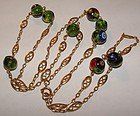 Antique 14K Gold French Chain w Murano Glass Beads