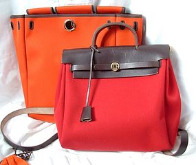 Authentic Hermes Herbag Backpack Handbag Red & Orange