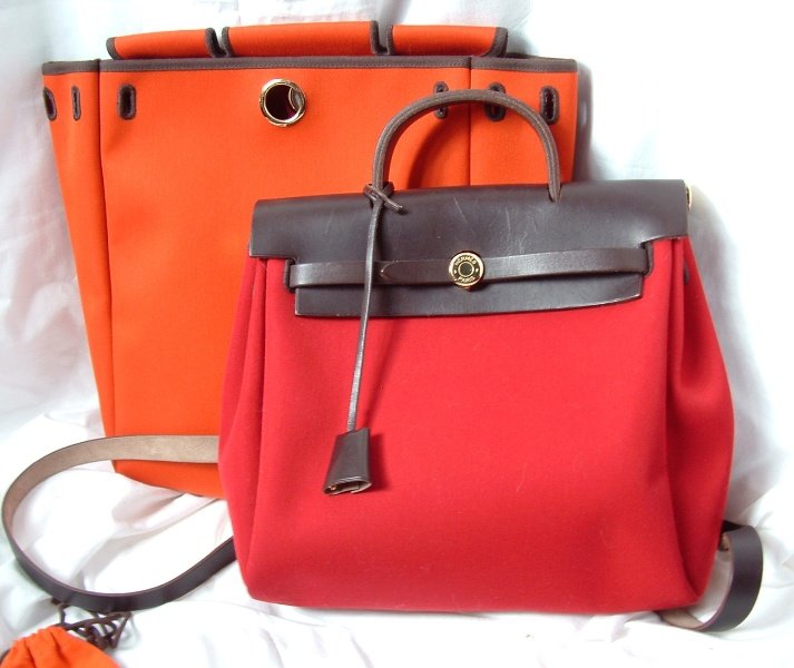 Authentic Hermes Herbag Backpack Handbag Red &amp; Orange