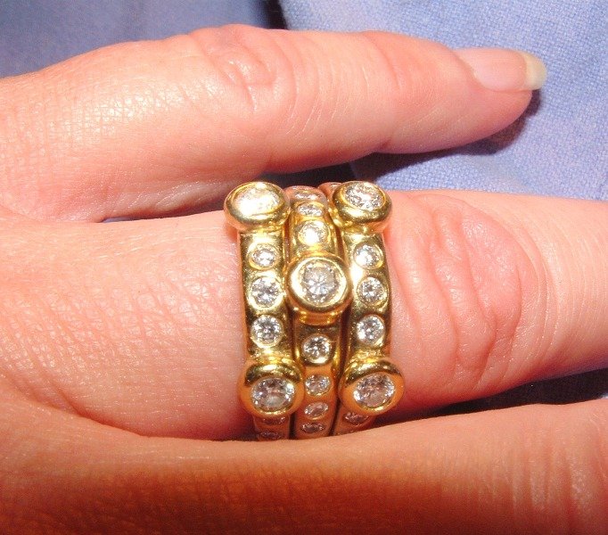 Vintage 18K Yellow Gold Diamond 3 Stack Ring Set 1+ ctw