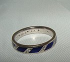 14K White Gold Cobalt Blue Enamel Diamond Eternity Ring