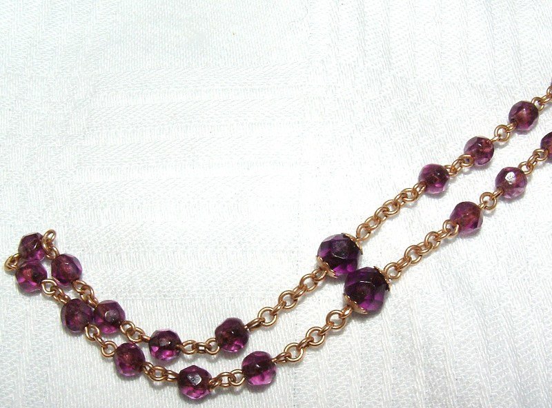 Vintage 14K Gold Amethyst Bead Chain Necklace 25 Inches