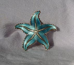 Silver Enamel Turquoise Starfish Pin Scandinavian