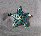 Silver Enamel Turquoise Starfish Pin Scandinavian
