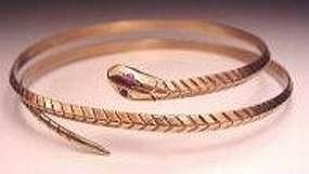 14 KT Yellow Gold Snake Bracelet with Ruby Eyes