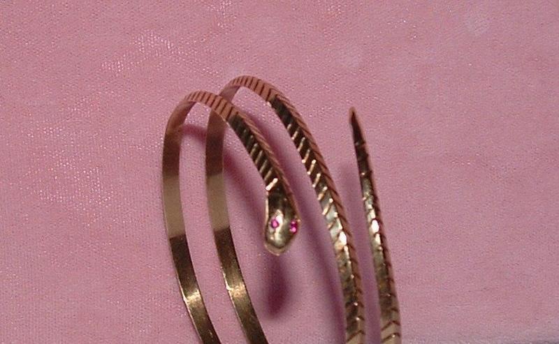 14 KT Yellow Gold Snake Bracelet with Ruby Eyes