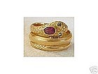 Vintage 14K Yellow Gold Garnet Diamond Snake Ring