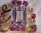 Retro 14K Yellow Gold Kunzite Ruby Brooch and Pendant