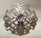 Sterling Silver Celtic Badge Pin with Amethyst