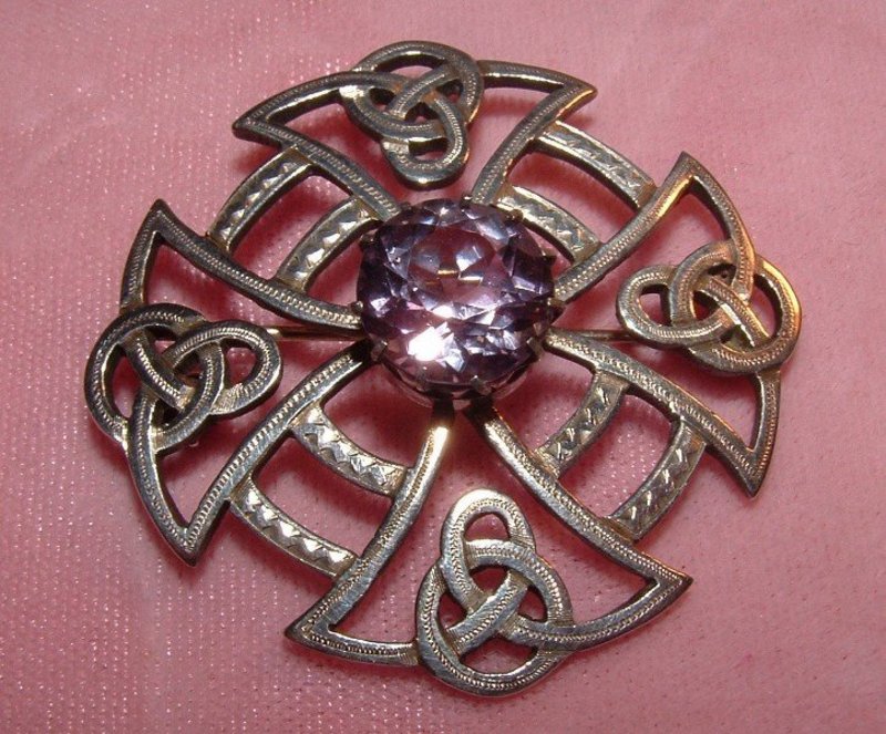 Sterling Silver Celtic Badge Pin with Amethyst