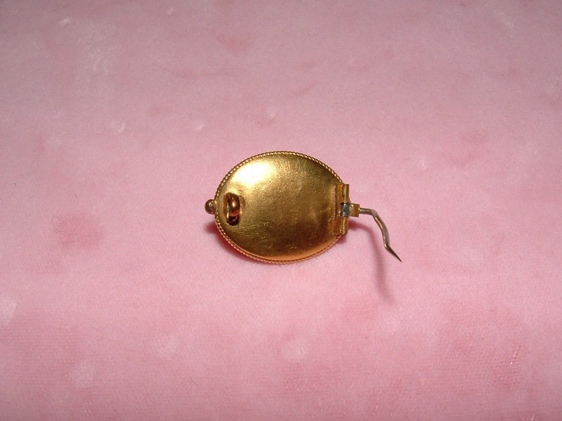 Victorian Gold Etruscan Pearl Pin with Turquoise Enamel