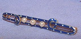 Victorian 14K Gold Pearl Enamel Bar Pin