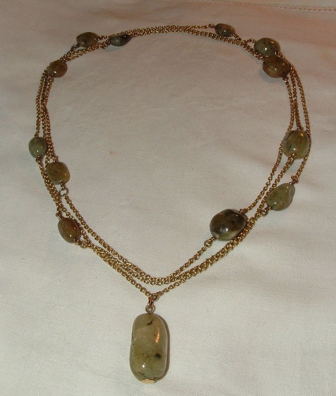 14K Yellow Gold Long Jade Necklace