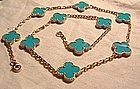 Van Cleef & Arpels 18K Turquoise Alhambra Necklace