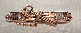 14K Rose Gold Key Motif Bar Pin with Seed Pearls