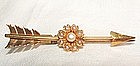 14K Yellow Gold Victorian Arrow Bar Pin with Pearls